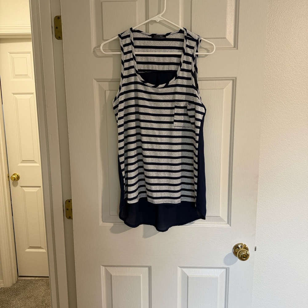 Paper moon  Navy and Gray Striped Tank Top